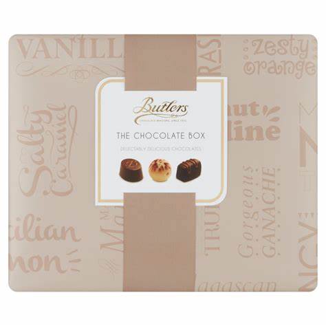 Butlers chocolates - grey box - grey ribbon - 12 chocolates