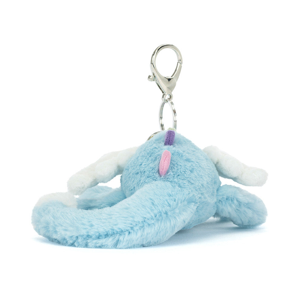 Sky Dragon Bag Charm - With baby blue fur - soft white wings - rainbow spikes
