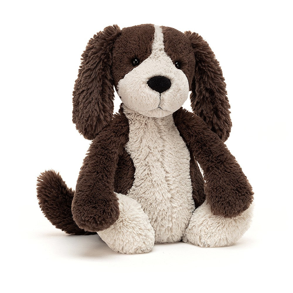 Bashful Fudge Puppy - A cocoa and cream spaniel with rumply ears - a podgy tum and long tufty paws - soft toy