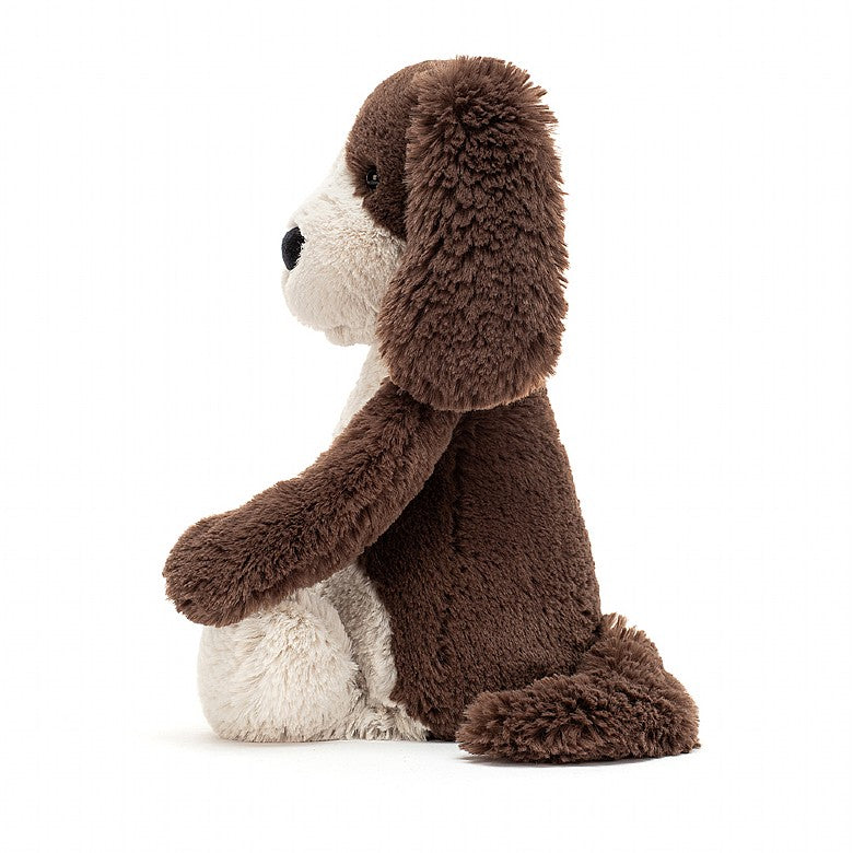 Bashful Fudge Puppy - A cocoa and cream spaniel with rumply ears - a podgy tum and long tufty paws - soft toy