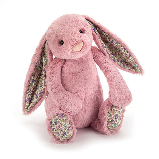 Bashful Tulip Bunny - soft toy - dusky pink - ears and paw pads done in floral pink fabric