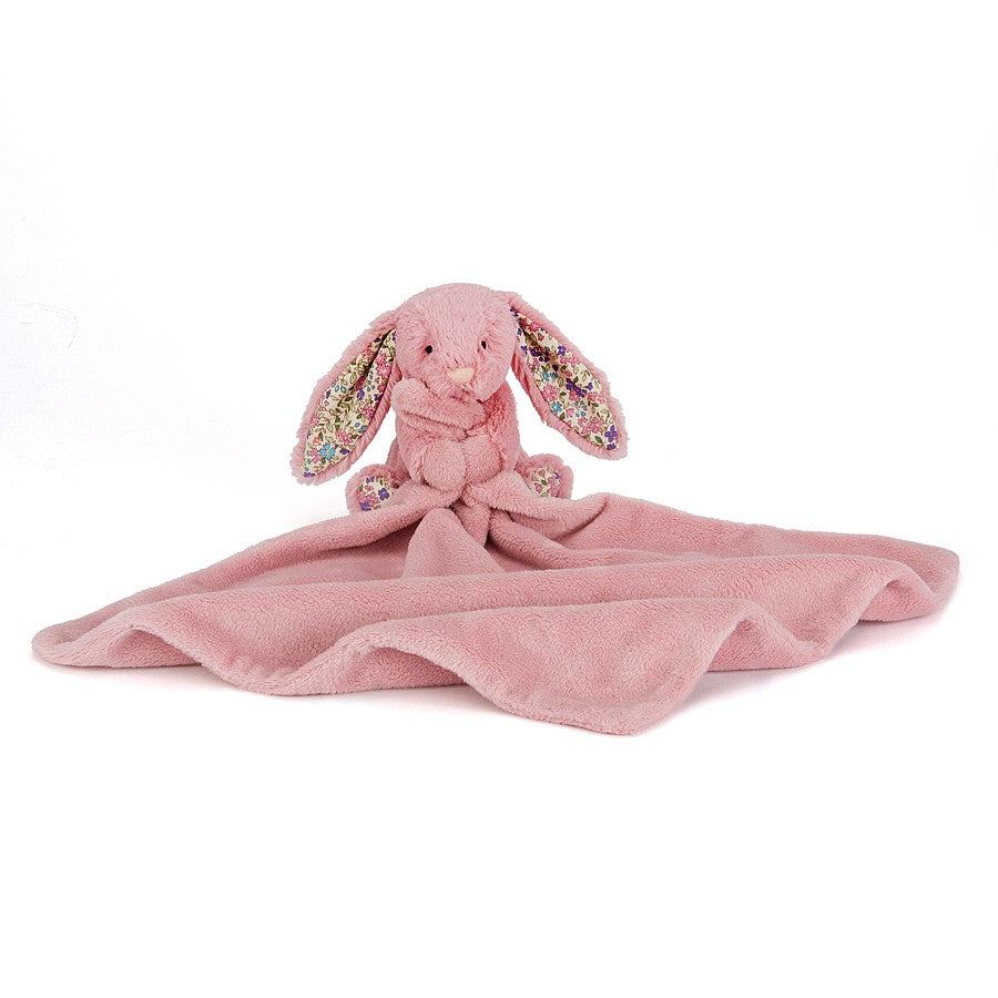 Blossom Tulip Bunny Soother - rose pink - soother and bunny together - perfect for snoozing with - blossom lined fabric ears.
