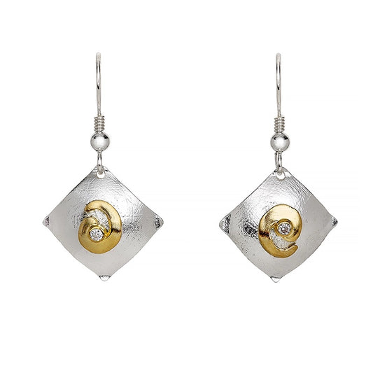 Celtic Swirl Square Earrings Drop - Gold and Silver.