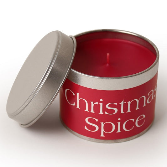 Christmas Spice Coordinate Candle- approx 8cm x 6cm - red wax and red label - tin - burns up to 35 hours