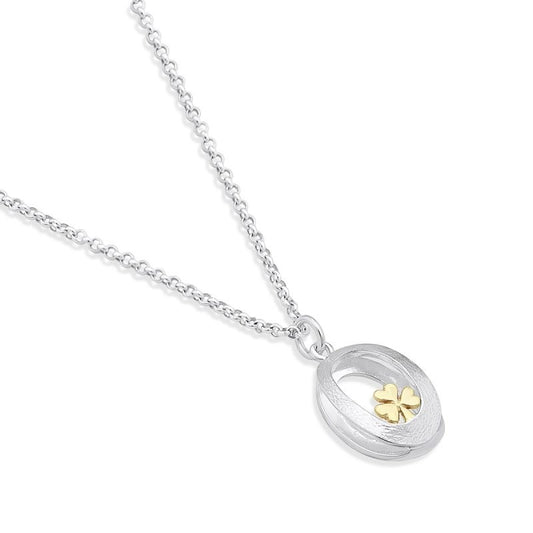 Embrace Shamrock Pendant - Gold and Silver - 16 inch Chain.