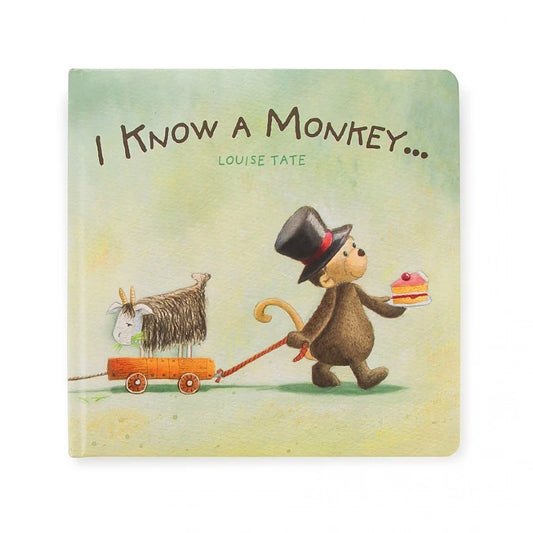 I Know A Monkey Book - From stacked-up hats to balancing goats, this monkey's setting a trend of his own -  Storytime is a barrel of fun with this quirky, chirpy chap - hardback book - beautiful illustrations 