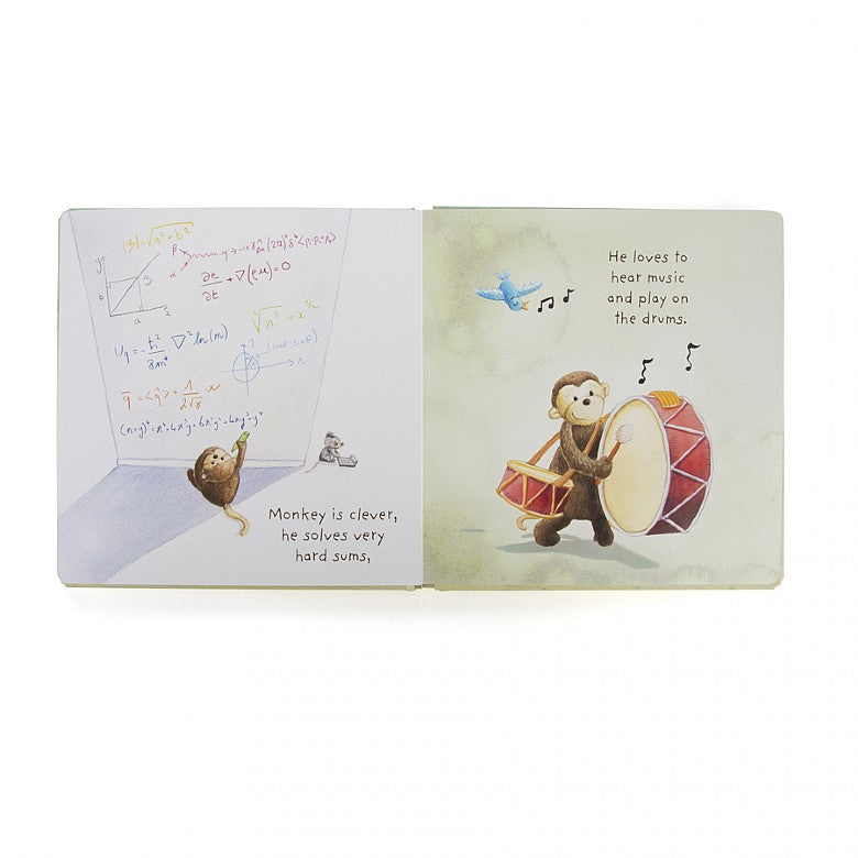 I Know A Monkey Book - From stacked-up hats to balancing goats, this monkey's setting a trend of his own - Storytime is a barrel of fun with this quirky, chirpy chap - hardback book - beautiful illustrations
