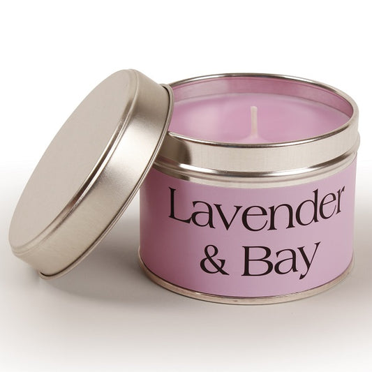 Lavender and Bay Coordinate Candle - Approx. 8cm x 6cm - Lavender wax and lavender label - Tin - Burns up to 35 hours.