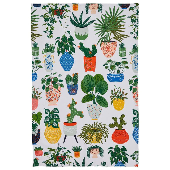 Ulster Weavers Cotton Tea Towel - Pot Plants (100% Cotton, Green) - succulents - cacti - quirky vases
