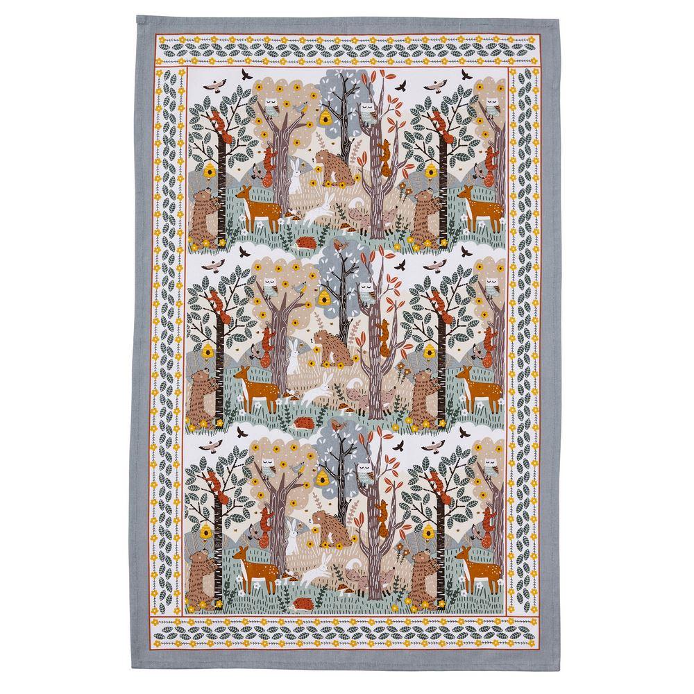 Ulster Weavers Cotton Tea Towel - Wildwood (100% Cotton, Blue) - woodland theme -squirrels - bears - deer