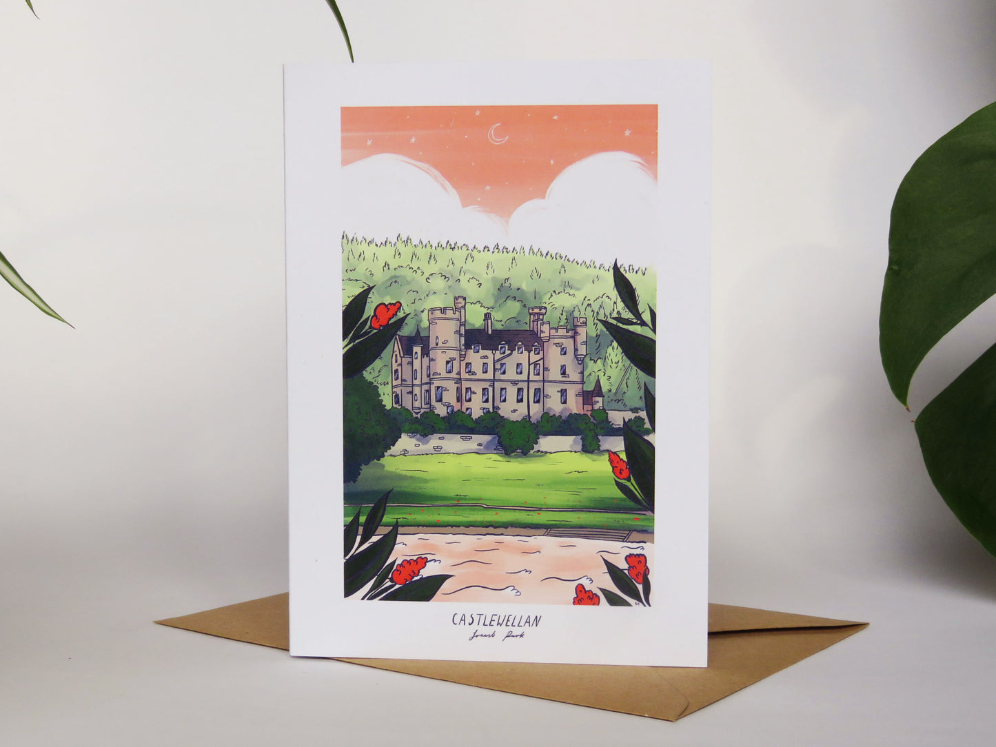 Castlewellan Castle Card - A6 card - green behind the castle - green lawn - castlwellan castle