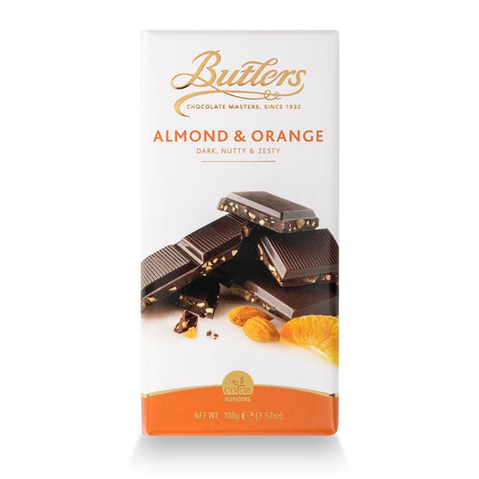 Butlers Chocolates - Dark Chocolate Orange and Almond Bar (100g) - Dark Chocolate Bar - With Nutty Almonds - Sweet Oranges Within