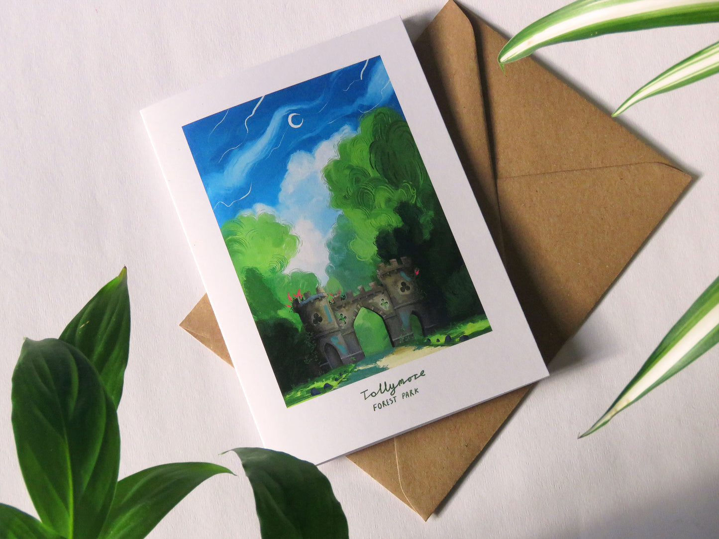 Tollymore Forest Park Gates Card - A6 card - tollymore gates - trees in the background - blue sky