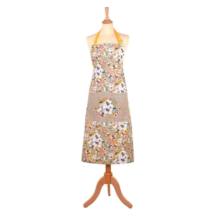 Ulster Weavers Cotton Apron - Bee Keeper (100% Cotton, Yellow) - yellow aprons with bees and flowers - kitchen apron - Blue Beans