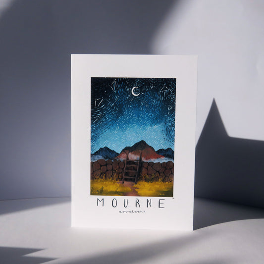 Up In The Mournes Card - A6 card - mourne mountains- night sky - stile over the mourne wall