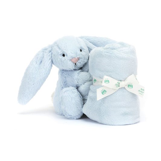 bashful bunny soother - baby blue fur - mini blanket attached