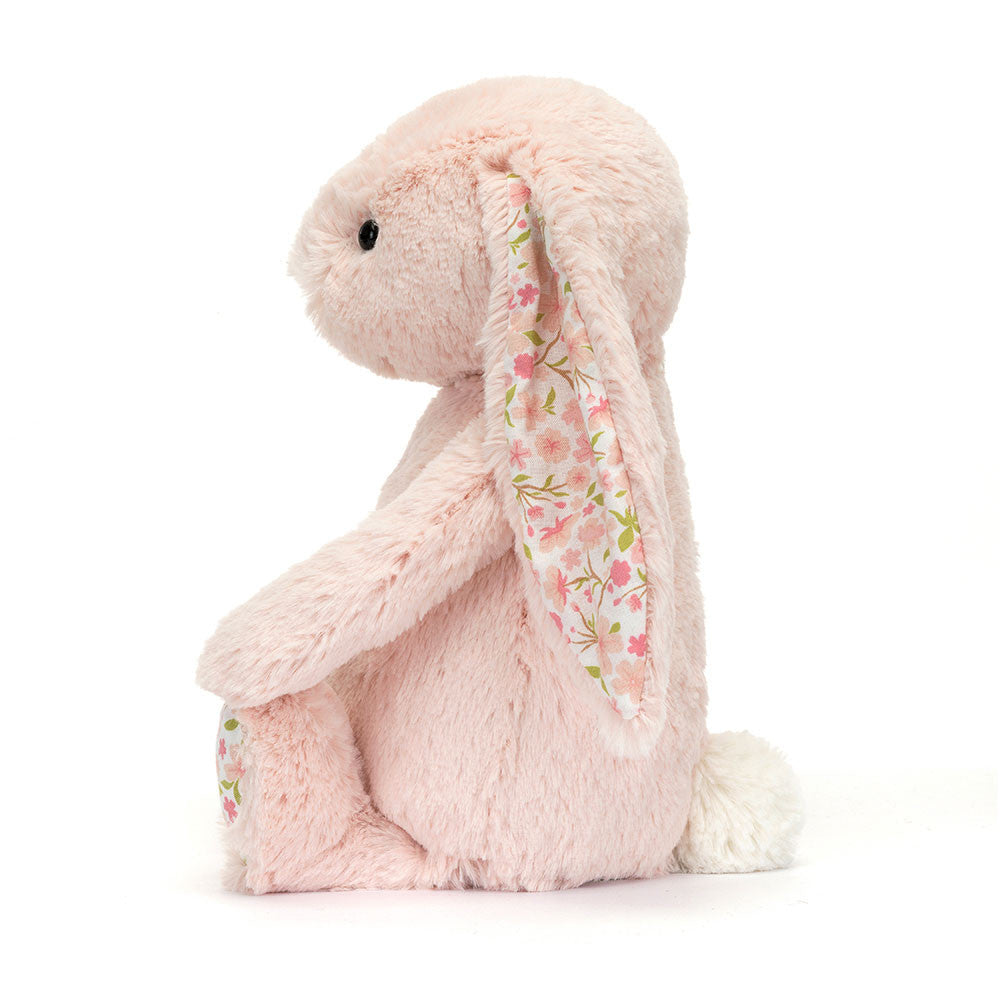 Blossom Blush Bunny 'Cherry' - blush pink fur - cotton floral ears and paw pads - pink flowers and green leaves ears and paw pads