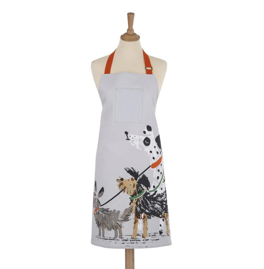 grey apron - orange ties - 3 different size dogs on front