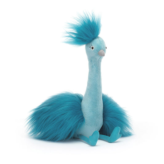 Fou Fou Peacock - teal fur - long lashes - long neck - stompy legs - long teal plumage