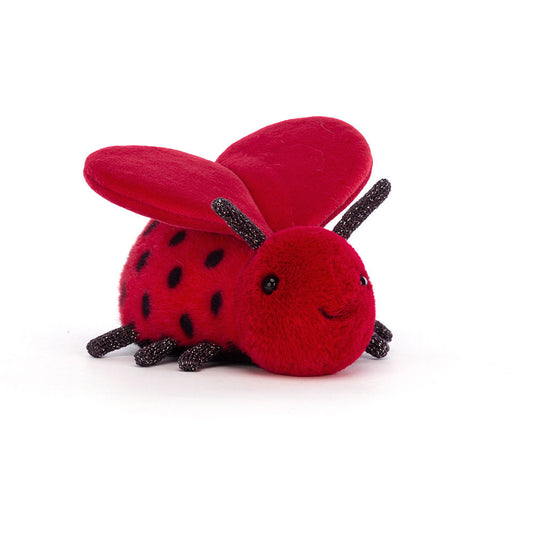 Loulou Love Bug - heart-shaped wings - Smiley-faced - rich scarlet fur with polka-dots -  sparkly legs and feelers 