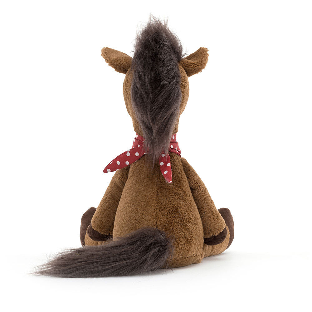 Orson Horse - scarlet red polka-dot neck chief - fudge coloured hooves n suede - gingerbread fur - brown mane and tail