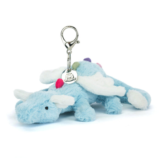 Sky Dragon Bag Charm - With baby blue fur - soft white wings -  rainbow spikes