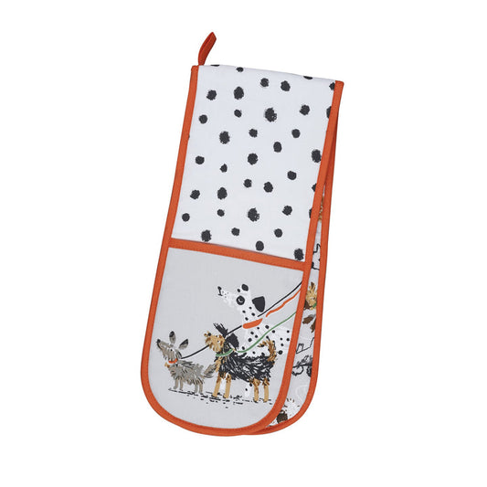 three dogs illustrations -  orange border - black dalmatian spots 