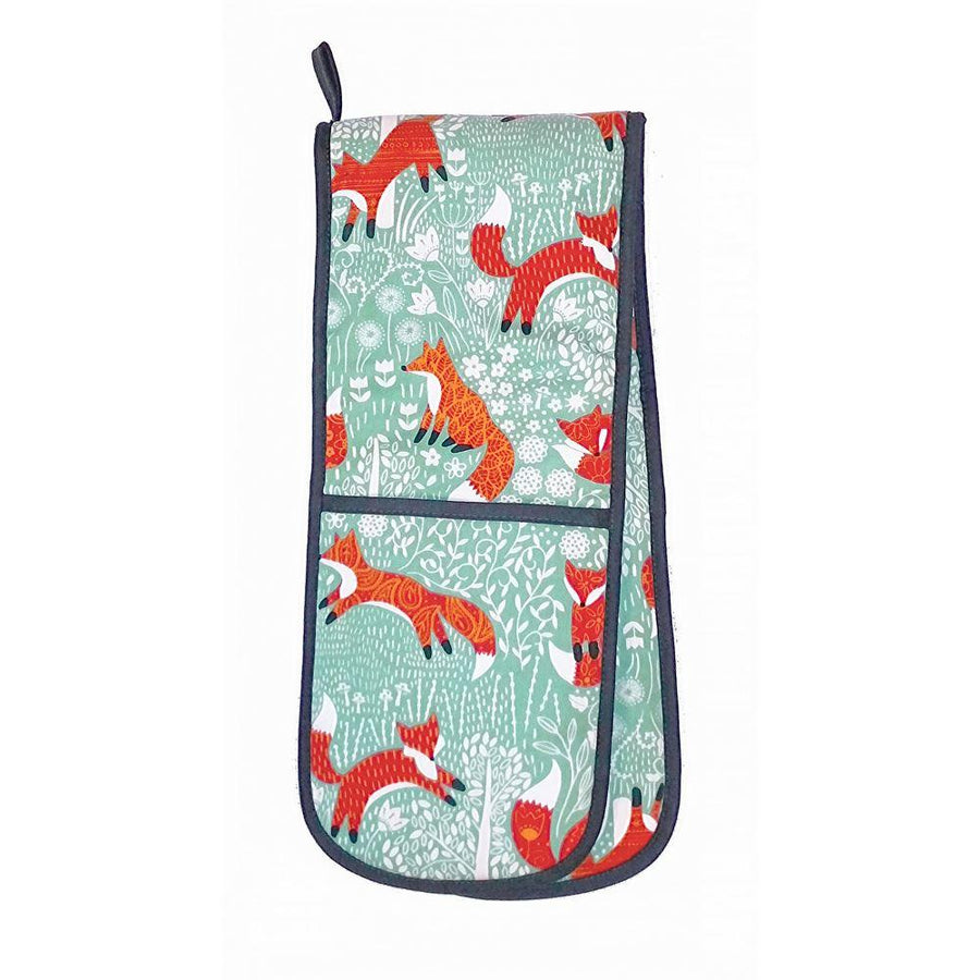 duck egg blue background - red foxes - white floral patterns 