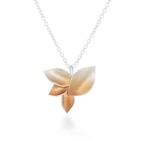 Autumnal Medium 4 Leaf Pendant - 18ct Rose Gold plate graduating to silver