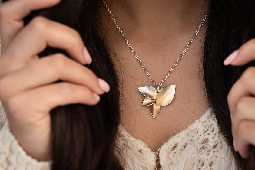 Autumnal Medium 4 Leaf Pendant - 18ct Rose Gold plate graduating to silver