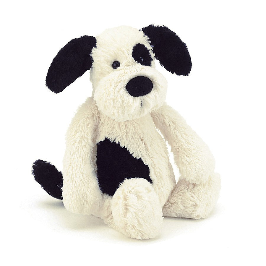Bashful Black & Cream Puppy - patch over his eye - cuddly soft