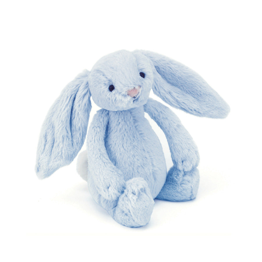 Bashful Blue Bunny Rattle - soft toy rattle - beautiful soft fur in pastel blue.