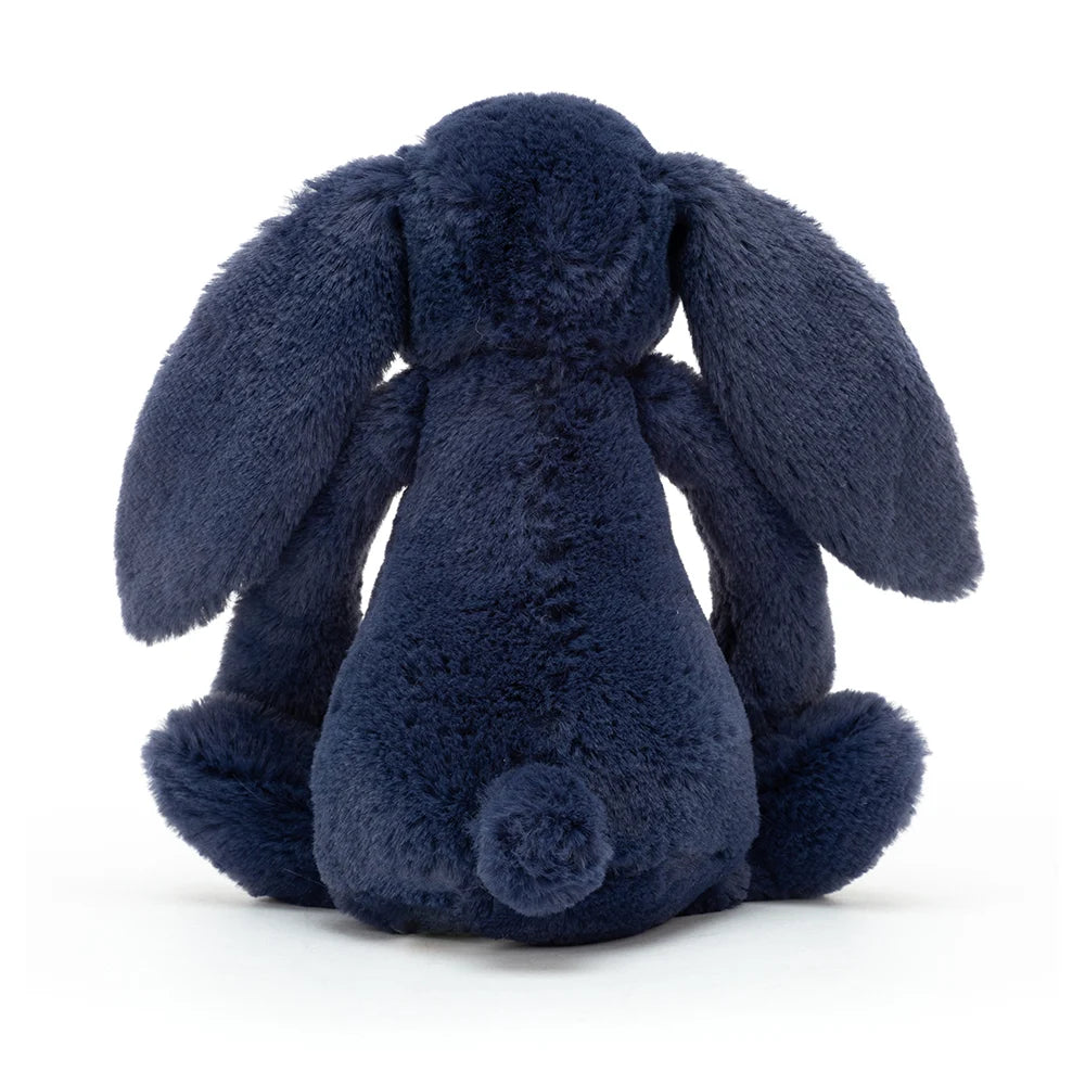 Bashful Stardust Bunny - soft toy - deep navy - ears full of twinkling silver stars