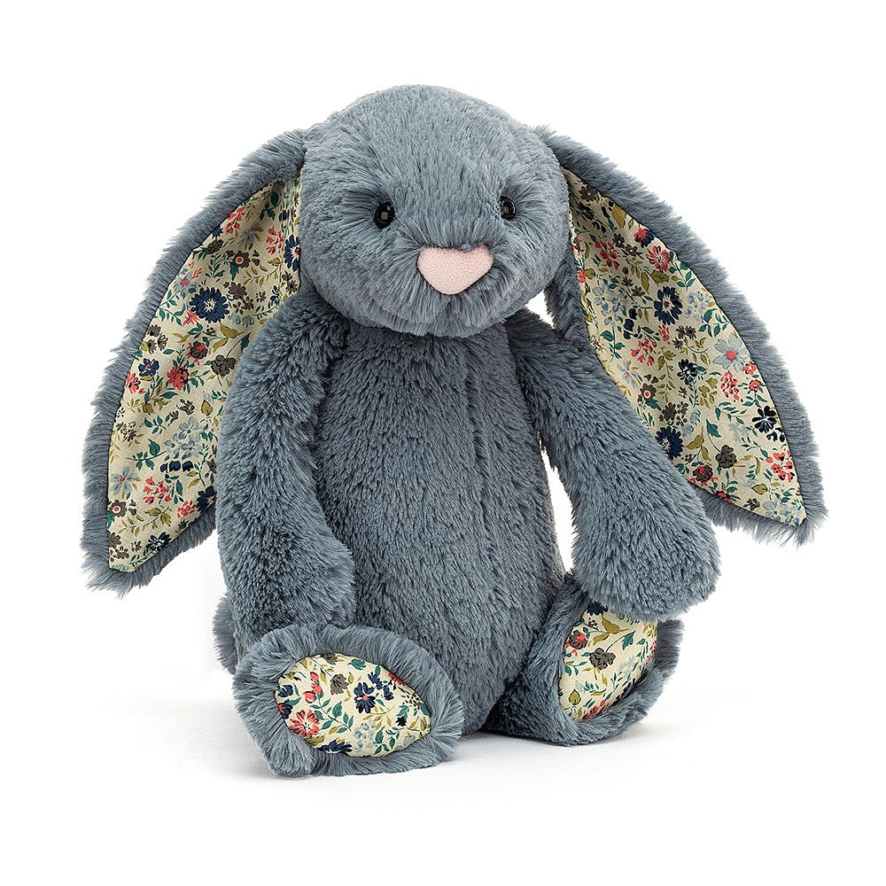 Blossom Dusky Blue Bunny - soft toy - ears and paw pads in blossom blue fabric