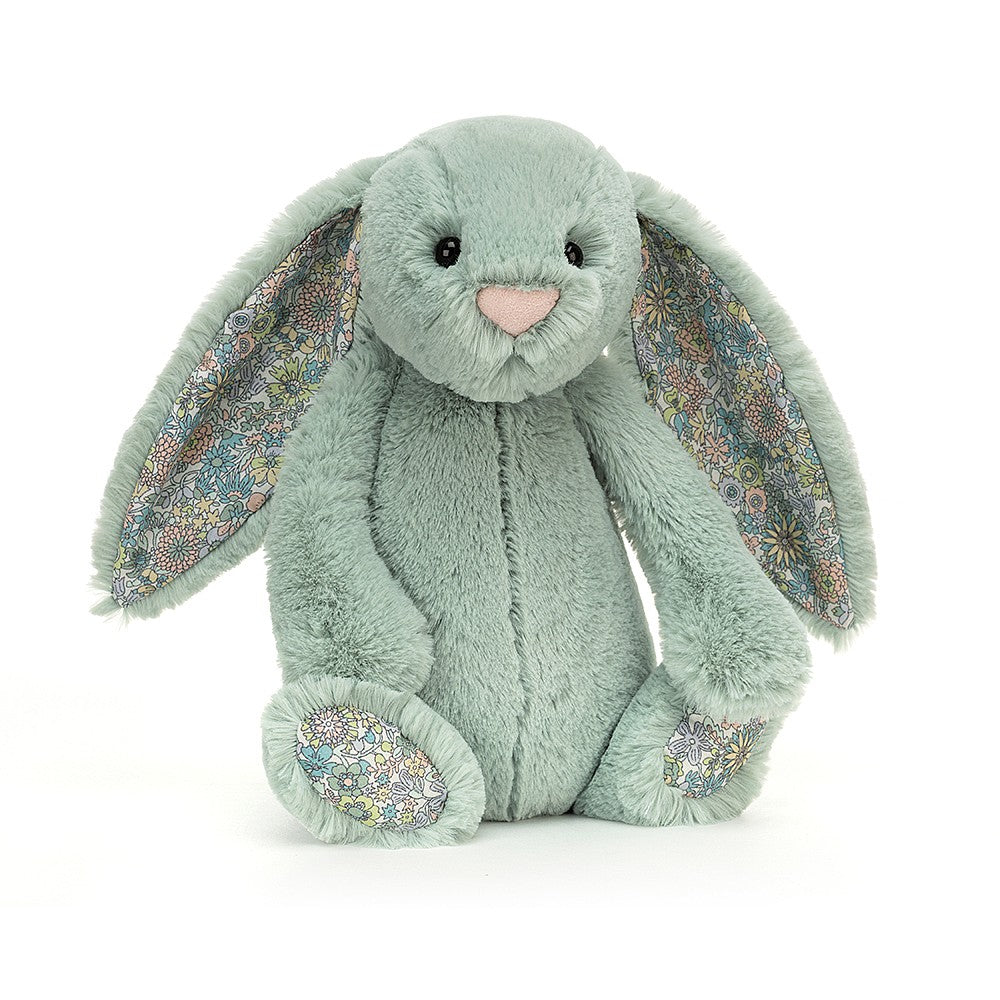 Blossom Sage Bunny - soft toy -  cotton posy patterned ears and paw pads  