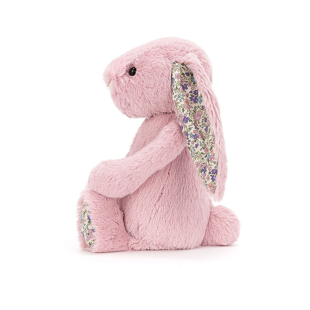 Bashful Tulip Bunny - soft toy - dusky pink - ears and paw pads done in floral pink fabric