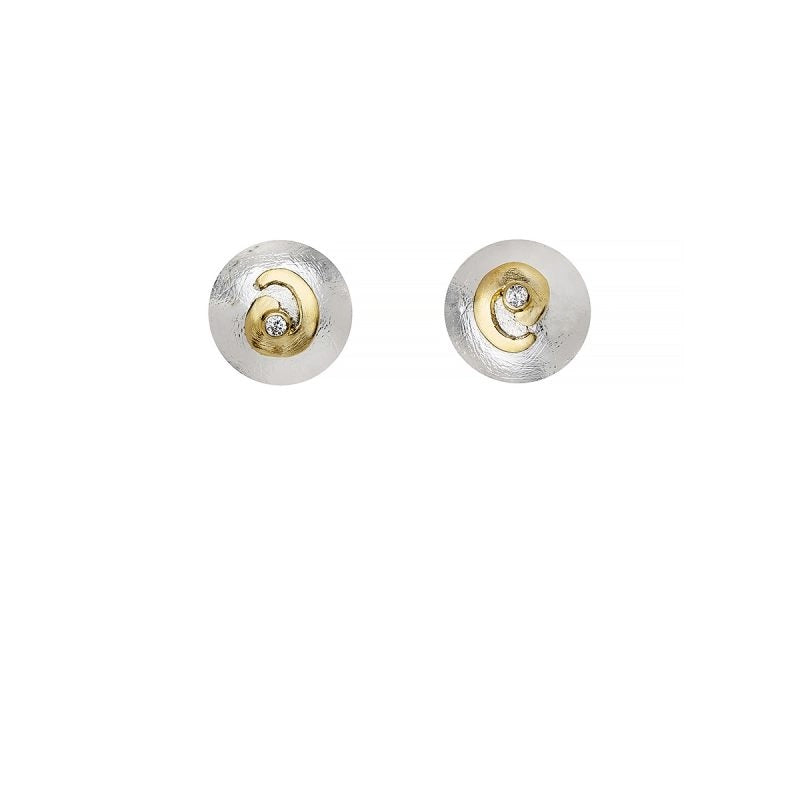 Celtic Swirl Round Stud Earrings - Gold and Silver.
