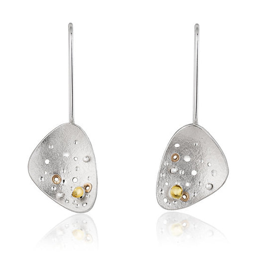 Dusk Hook Earrings - matte silver - gold rivet style holes - like stars- long hook 20mm
