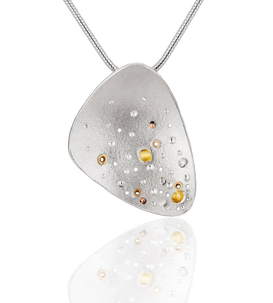 Dusk Medium Pendant - matte silver - gold rivet style holes - like stars