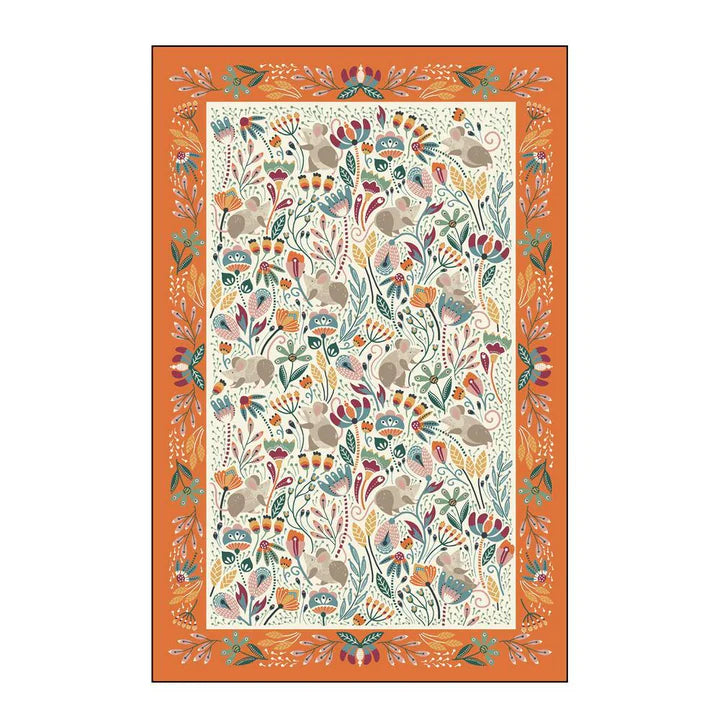 Ulster Weavers Cotton Tea Towel - Field Mice (100% Cotton, Orange) - little field mice hiding - wildflowers 