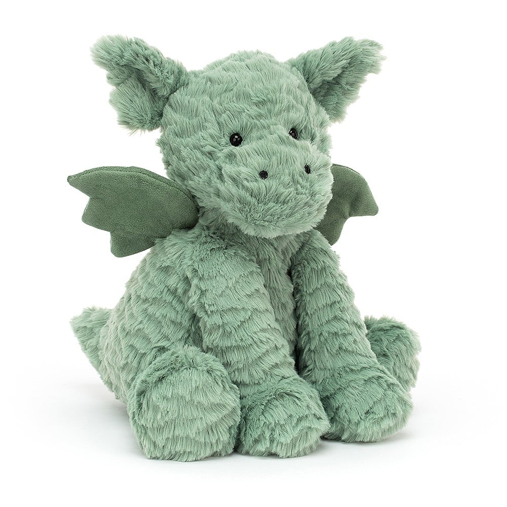 Fuddlewuddle Green Dragon - soft toy - suede green wings - soft green fur