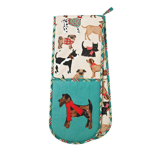 Ulster Weavers Double Oven Glove - Hound Dog Turquoise - checks- tartens -scarves 