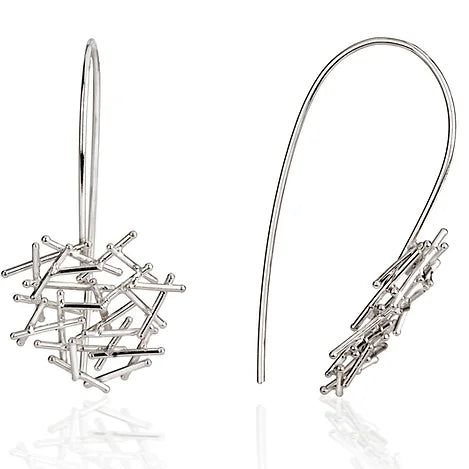 Magnetic Silver Hook Earrings - arrangement of silver strands -  