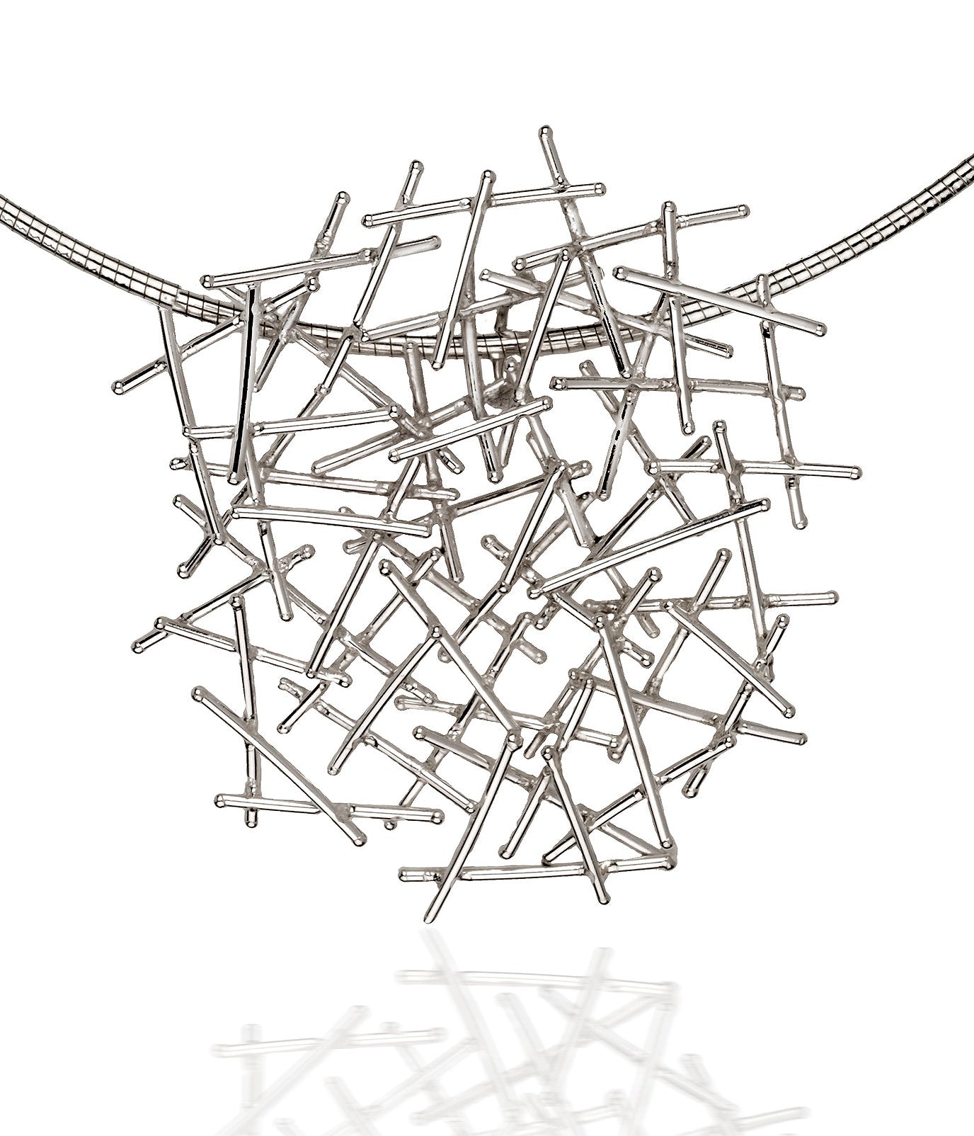 Magnetic Silver Pendant -  arrangement of silver strands