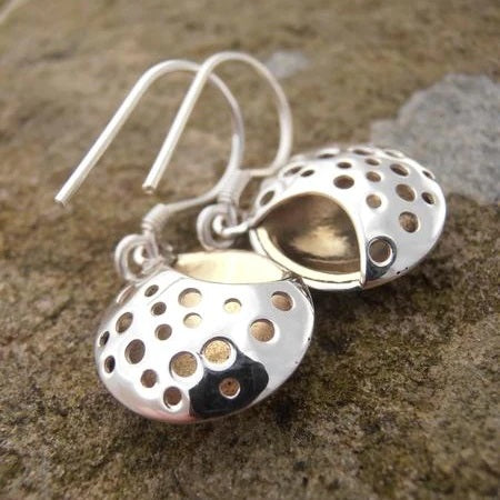 Moonscape Hook Earrings - banshee silver - sterling silver circle - cut our holes - brass background - drop earrings