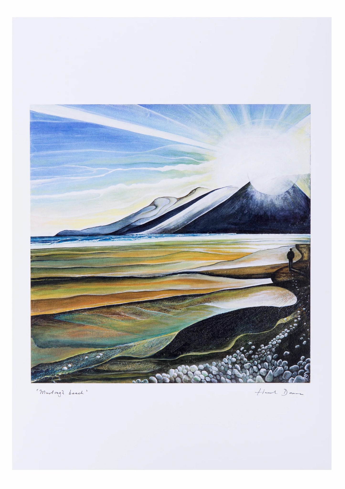 Sunset on Murlough Beach Print - mourne mountains - northern ireland - wild earth studio - Handmade print.