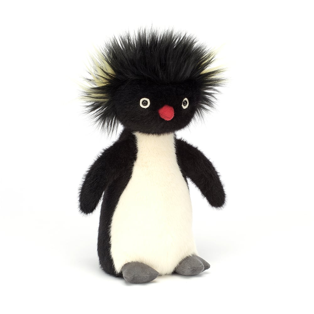 Ronnie Rockhopper Penguin - funky hair - soft tufts of black fur - red beak