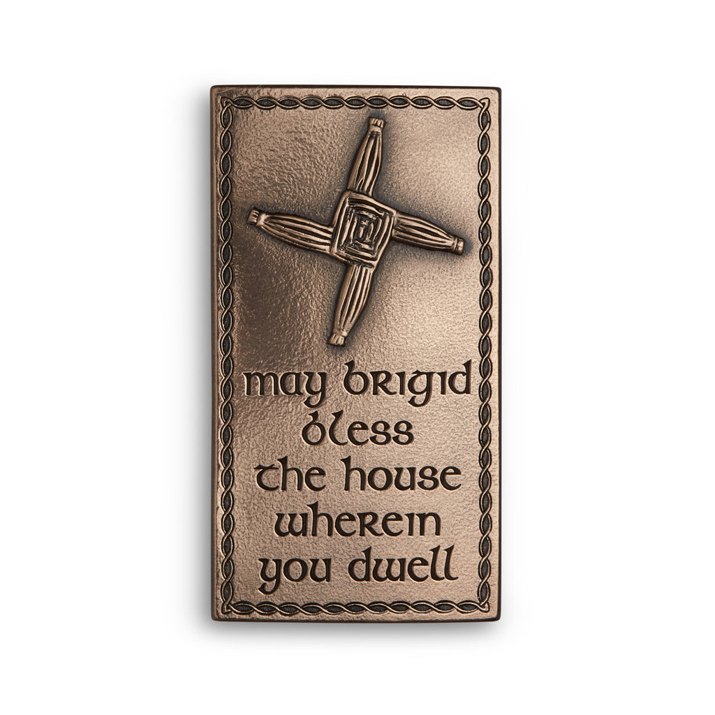 St Brigid’s Cross Blessing Bronze Plaque - May Brigid bless the house where in you dwell - pure brass - 8cm by 14cm