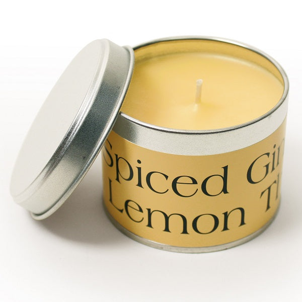 Spiced Ginger & Lemon Thyme Coordinate Candle - Approx. 8cm x 6cm - Light orange wax and light orange label - Tin - Burns up to 35 hours.