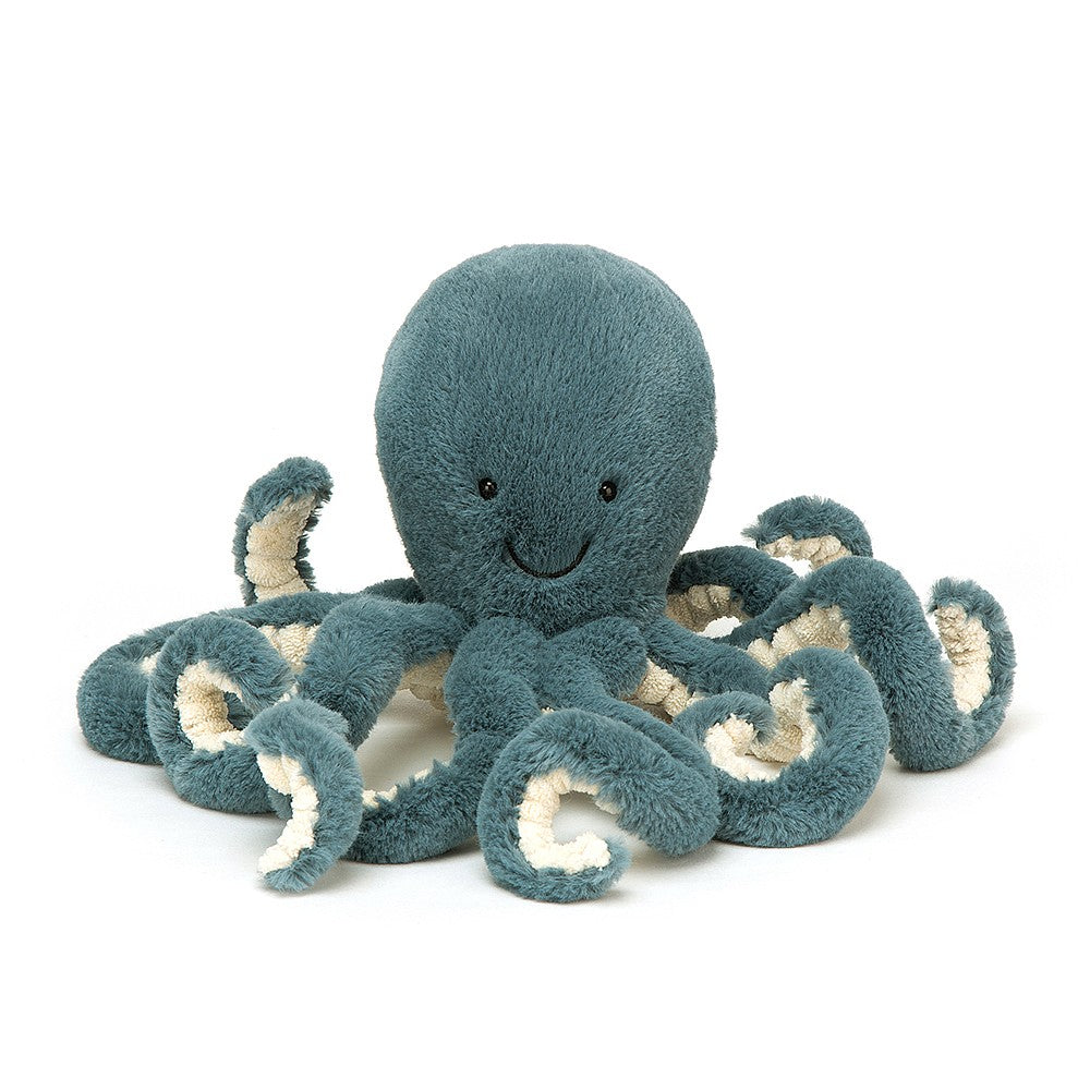 Storm Octopus - eight amazing tentacles - Squishy and cheery in terrific teal -   soft toy - Shake hands and feel the scruffled cream fur beneath the tentacles -  